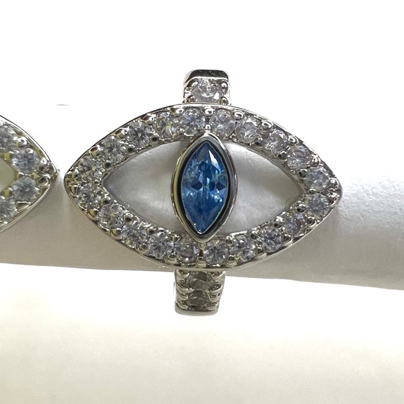 Blue Crystal Eye Tiny Round Hoop Earrings - Picture 4 of 8